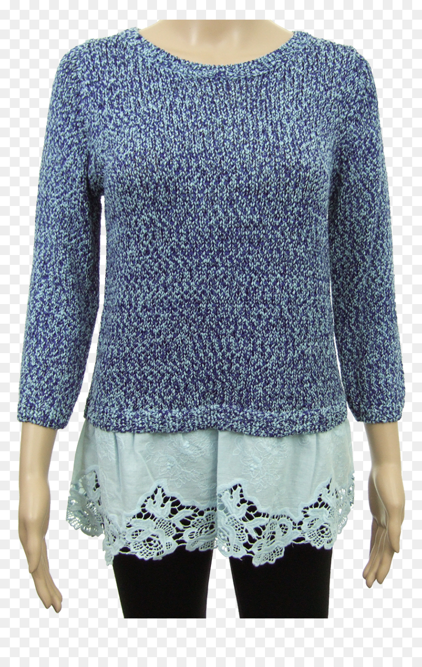 Cotton Rich Broderie Hem 3/4 Sleeve Jumper - Sweater, HD Png Download - lace trim png
