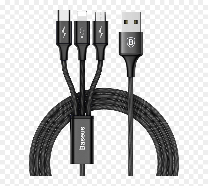 New Trending 3 In 1 Usb Charging Charger And Date Sync - Baseus Rapid Series 3 In 1 Cable Micro Lightning Type, HD Png Download - iphone charger png