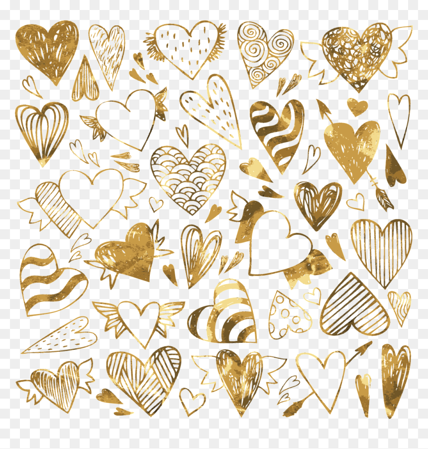 Various Pattern Of Golden Peach Hearts Vector Love - Doodle Herzen, HD Png Download - hearts vector png