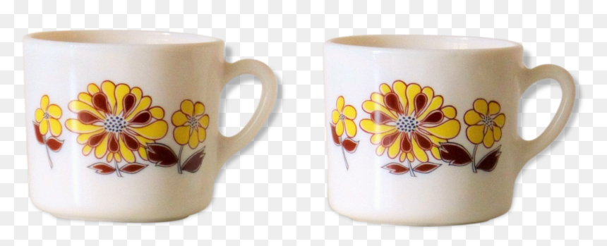Two Cups Sovirel France, Pyrex Décor Of Flowers Vintage - Coffee Cup, HD Png Download - pyrex png