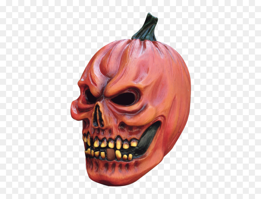 Scary Pumpkin Mask Orange With Green Stem And Yellow - Costume, HD Png Download - horror face png