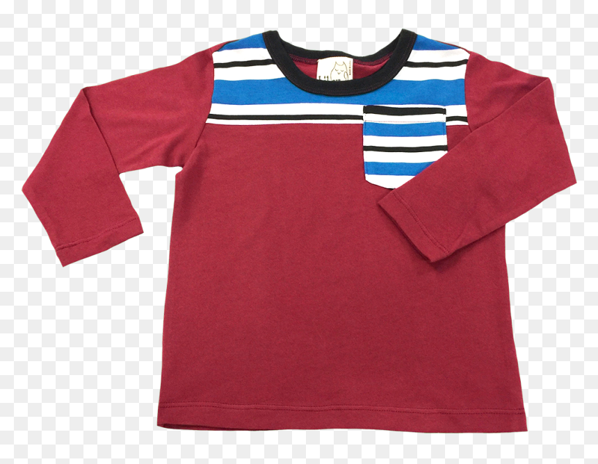 Red Long Sleeve Shirt With Blue And White Stripe Detail - Active Shirt, HD Png Download - white stripe png
