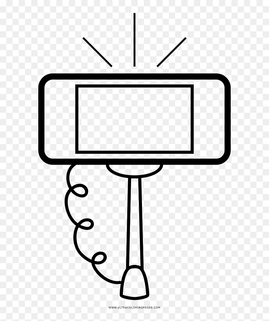 Selfie Stick Coloring Page - Line Art, HD Png Download - selfie stick png