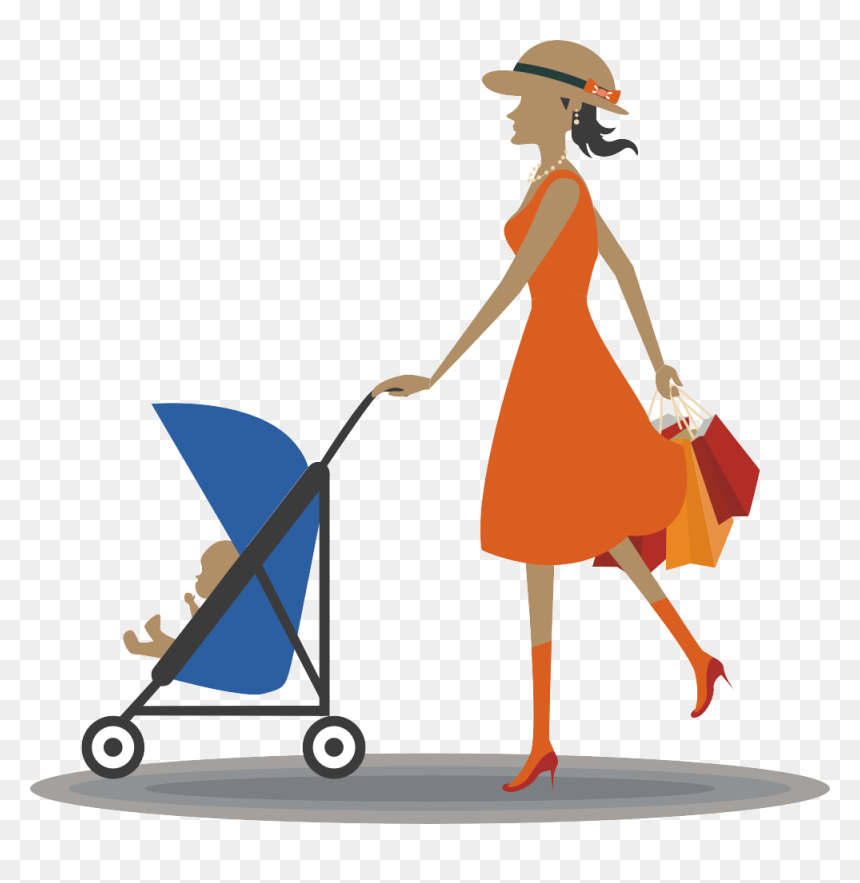 Drawing Infant Computer Icons Woman Pushing Stroller - Babies In Trolley Illustration, HD Png Download - baby vector png
