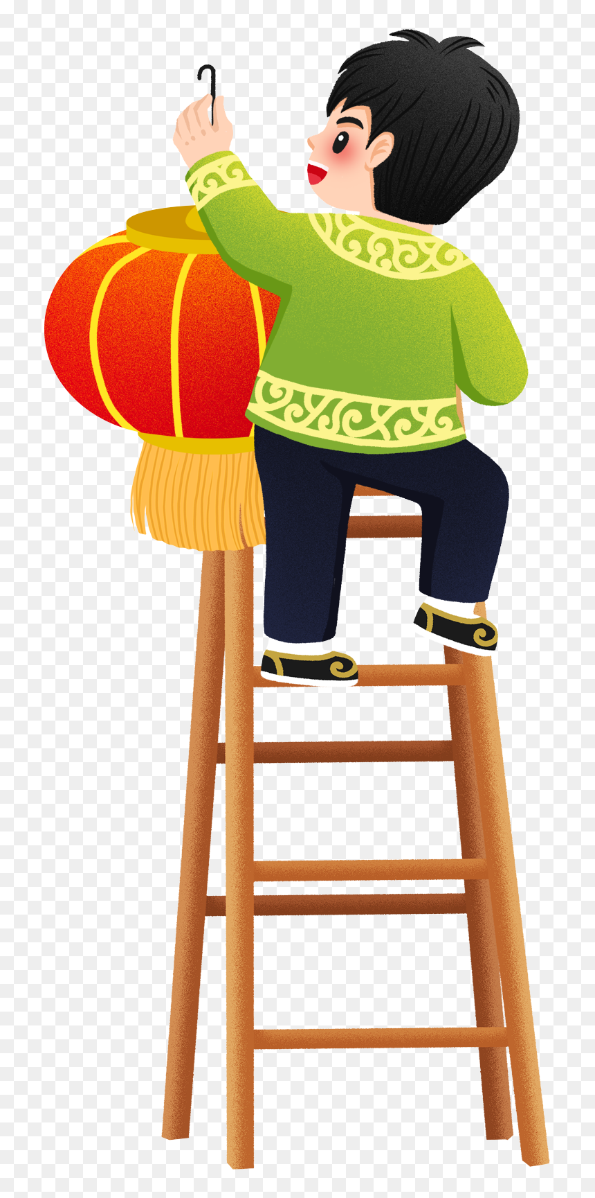 Ladder Hanging Lantern Character New Year Png And Psd - Clip Art, Transparent Png - hanging lantern png
