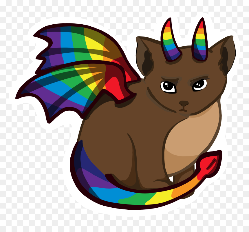 Rainbow Cat Dragon Sticker - Cartoon, HD Png Download - real rainbow png