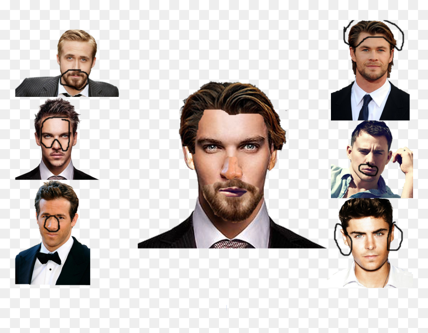 Beard From Ryan Gosling, Hair From Chris Hemsworth, - Collage, HD Png Download - ryan gosling png