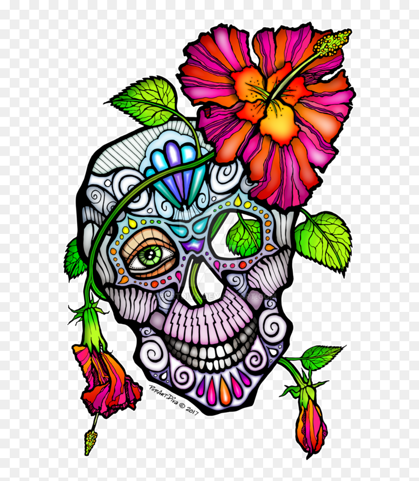 Sugar Skull Flowers Pictures And Cliparts Free - Clip Art, HD Png Download - dead flowers png