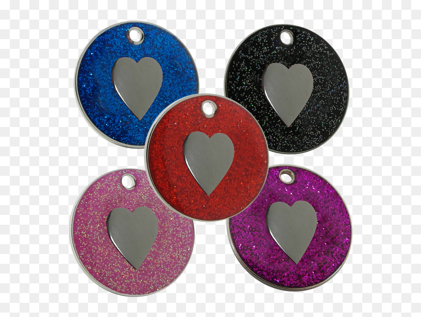 Glitter Pet Id Dog Tags With Heart Motif - Heart, HD Png Download - glitter heart png