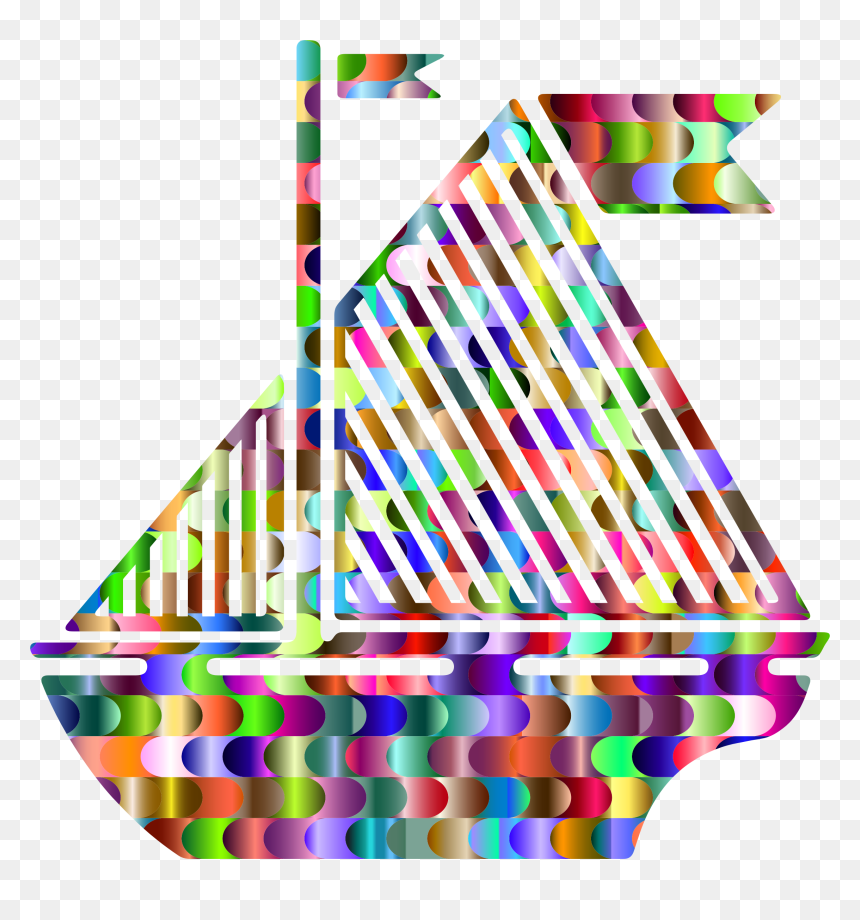 Prismatic Interlocking Waves Sail Boat Silhouette Clip - Clip Art, HD Png Download - wave silhouette png