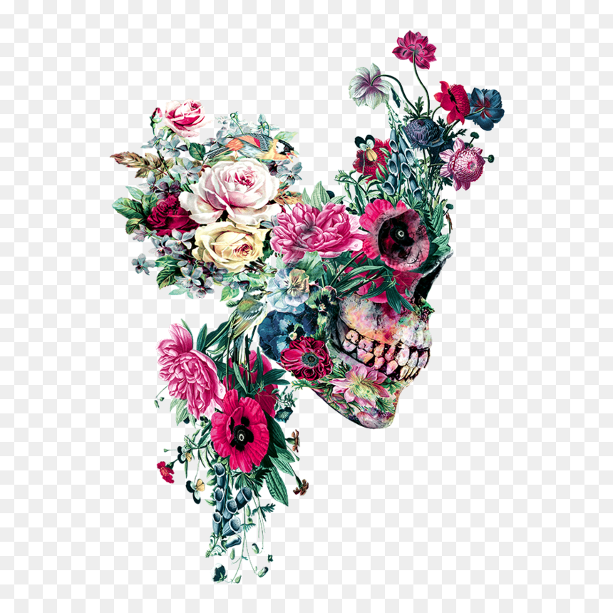 Riza Peker Skull And Flowers, HD Png Download - dead flowers png