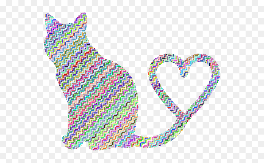 Cat 2 Silhouette Heart Tail Waves - Silhouette Cat Clipart Black And White, HD Png Download - wave silhouette png