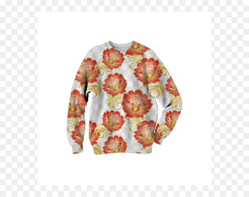 Large Abstract Flowers In Chinese Red & Gold Sweatshirt - Floral Design, HD Png Download - abstract designs flowers png