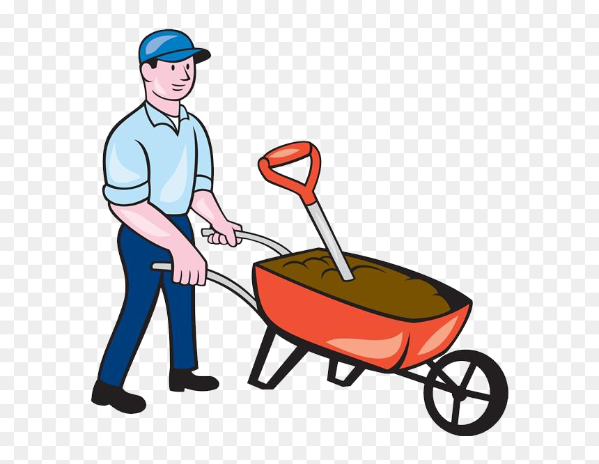 Cartoon Royalty Free Clip - Pushing Wheelbarrow, HD Png Download - wheelbarrow png