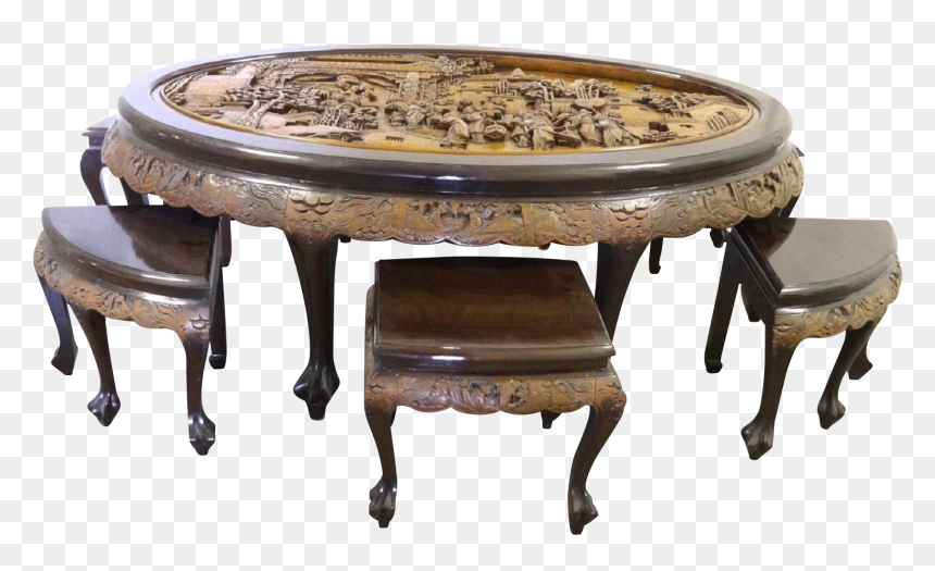 Vintage Hand Carved Mahogany Oval Tea Table With - Asian Oval Hand Carved Table, HD Png Download - tea table png