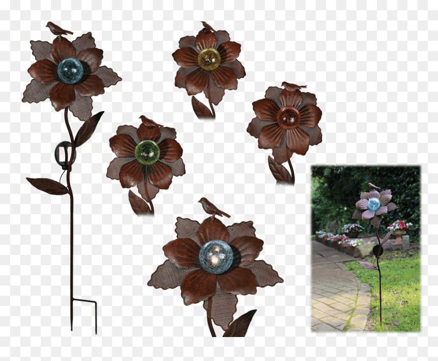 Metal Garden Stick With Solar & Led - Artificial Flower, HD Png Download - flower stick png