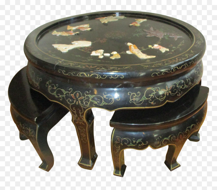 Black Lacquer & Mother Of Pearl Tea Table Setround - Coffee Table, HD Png Download - tea table png