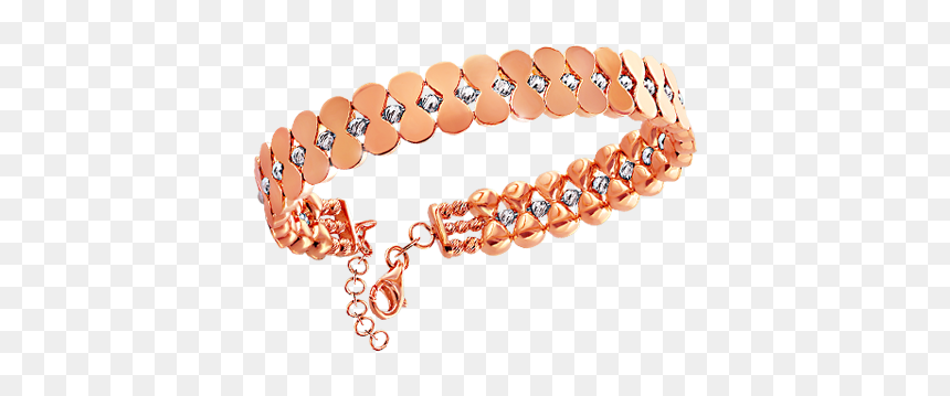 18k Rose Gold Bangle With Diamond Cut Gold Beads - Bracelet, HD Png Download - gold bangle png