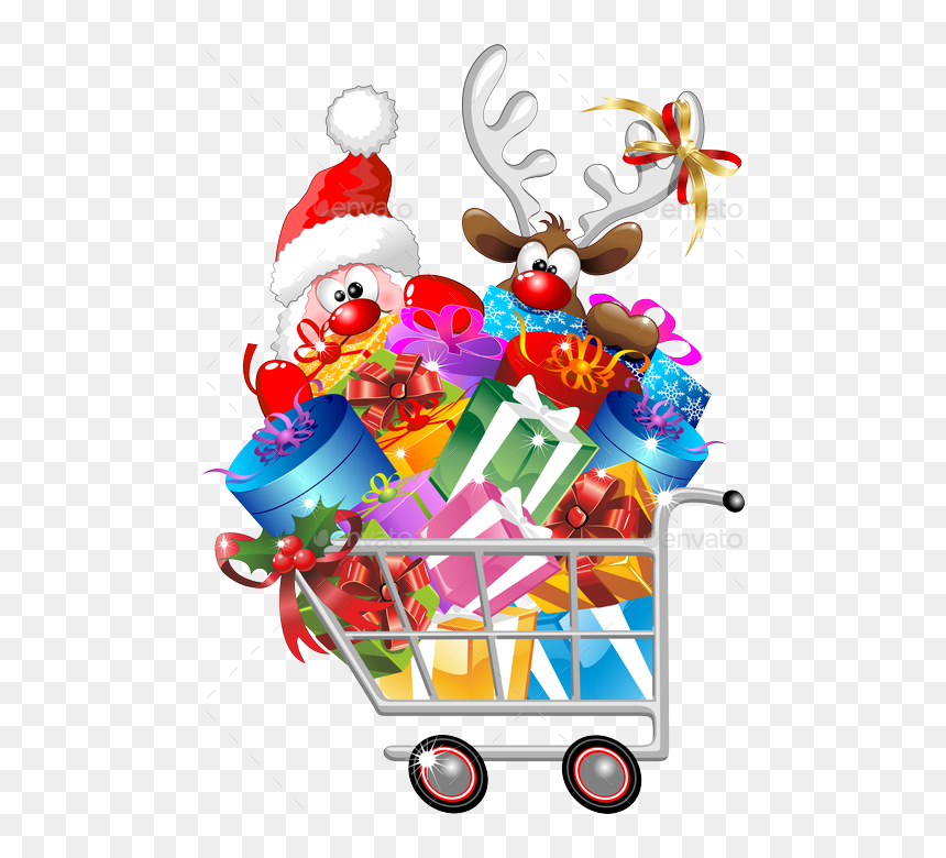 Shopping Cart Png - Santa And Reindeer Shopping, Transparent Png - shop clipart png