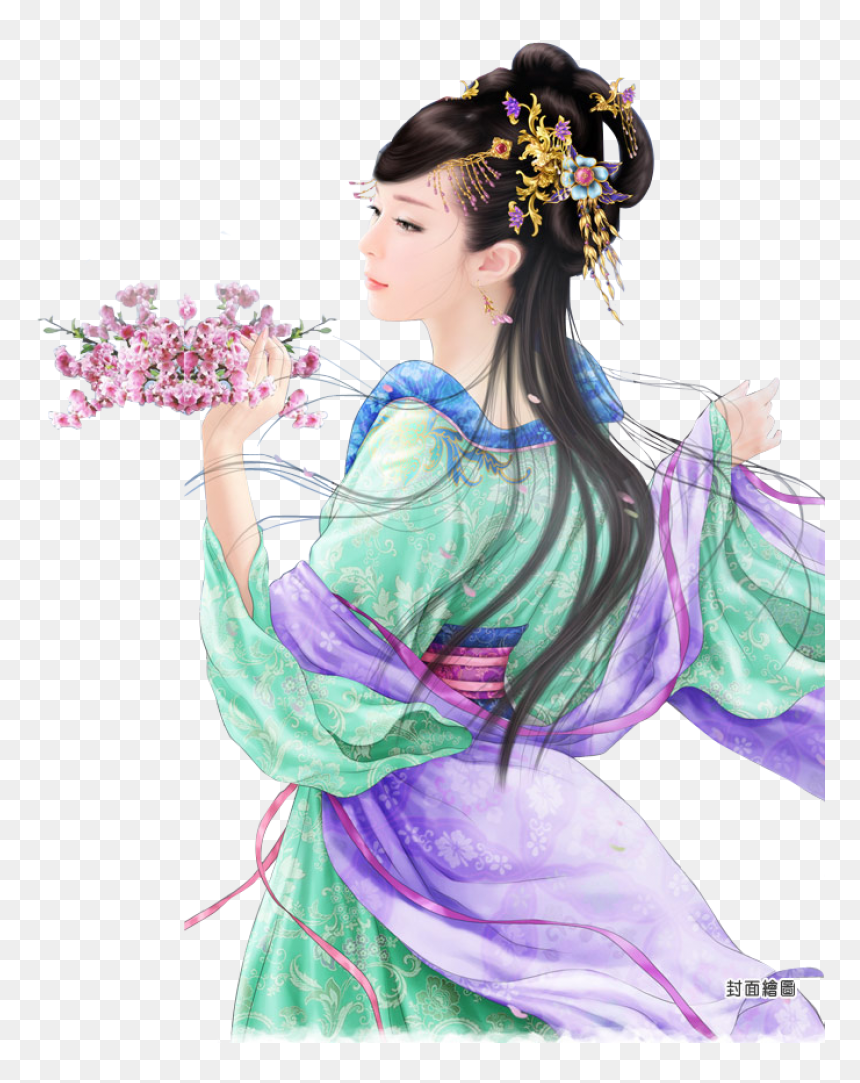 Chinese Lady Holding Flowers Png Image - Chinese Lady Png, Transparent Png - lady hair png