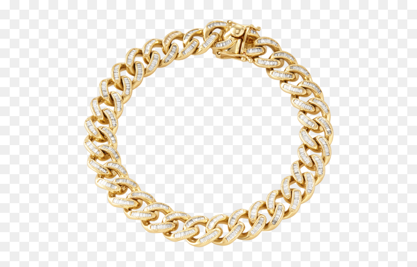 10ky Unisex Cuban Link Baguette Diamond Bracelet 10mm - Bracelet, HD Png Download - cuban link png