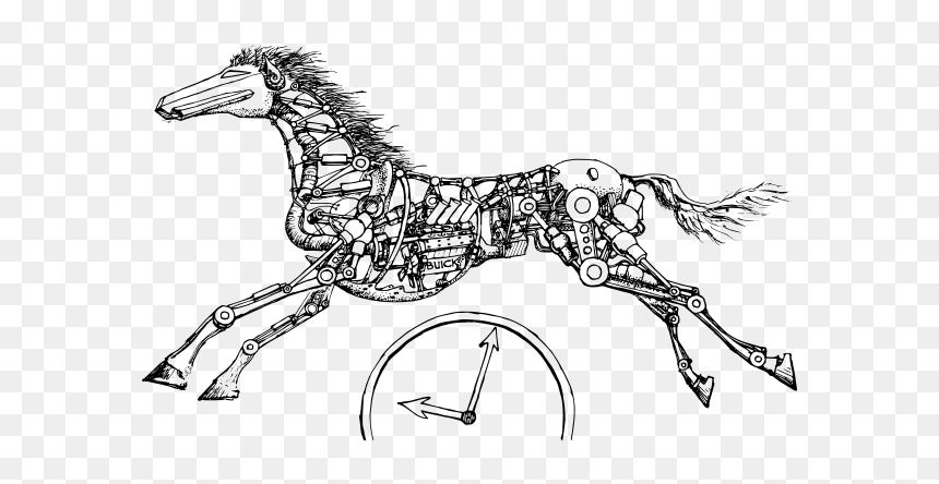 Mechanical Horse Vector Image - Mechanical Horse Drawing, HD Png Download - horse vector png