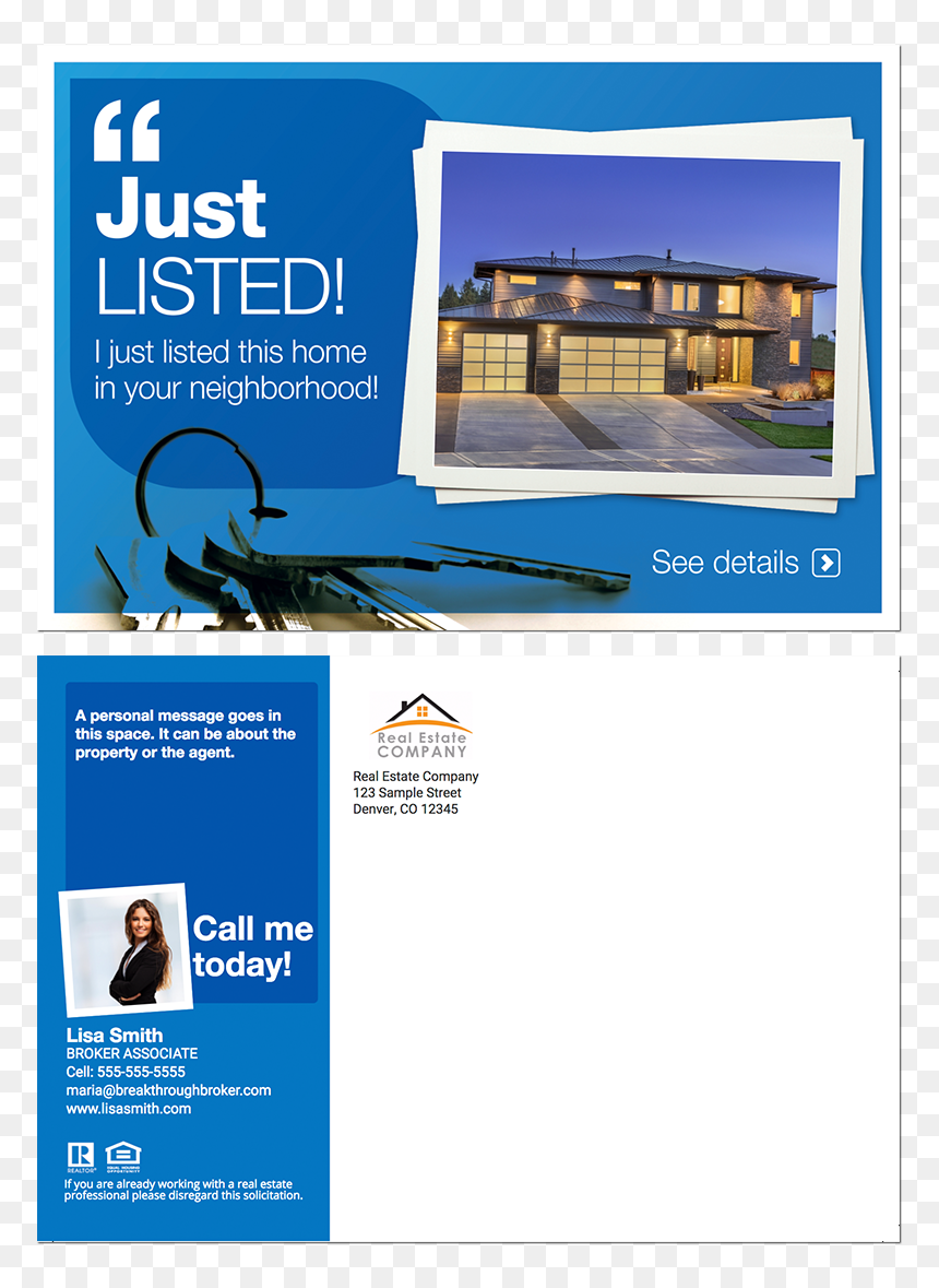 Real Estate Postcard - Flyer, HD Png Download - just listed png