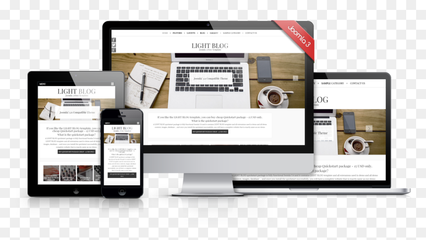 Light Blog Joomla 3 Rwd Free Template Showcase - Brochure Website, HD Png Download - blogspot logo png
