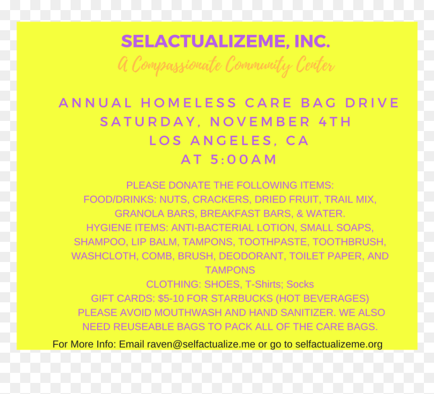 Homeless Annual Care Bag Event Flyer, HD Png Download - care package png