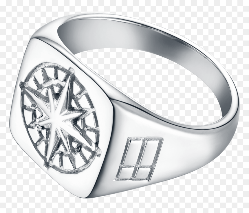 Northern Legacy Compass Signature Ring Silver , Png - Titanium Ring, Transparent Png - silver ring png