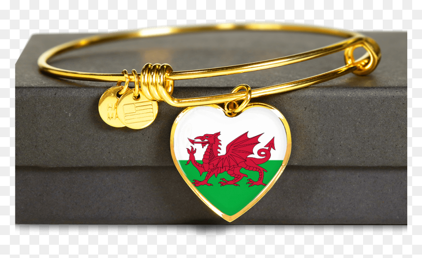 Image Of Wales Flag Golden Heart Jewelry Nn8 - Welsh Flag, HD Png Download - golden heart png