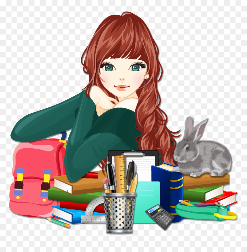 School Girl With Rabbit Clip Arts - Vector Girls School Png, Transparent Png - school girl png