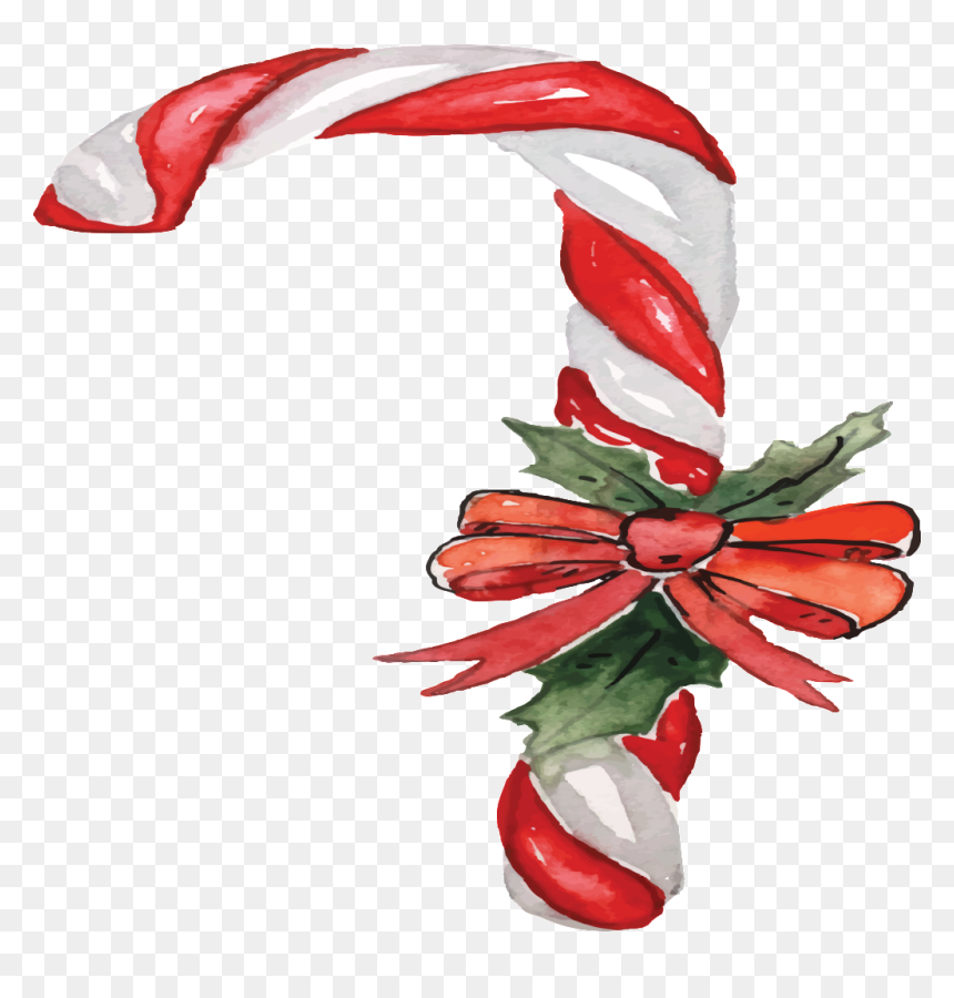 Hand Painted Watercolor Christmas Crutches Transparent - Candy Cane, HD Png Download - crutches png