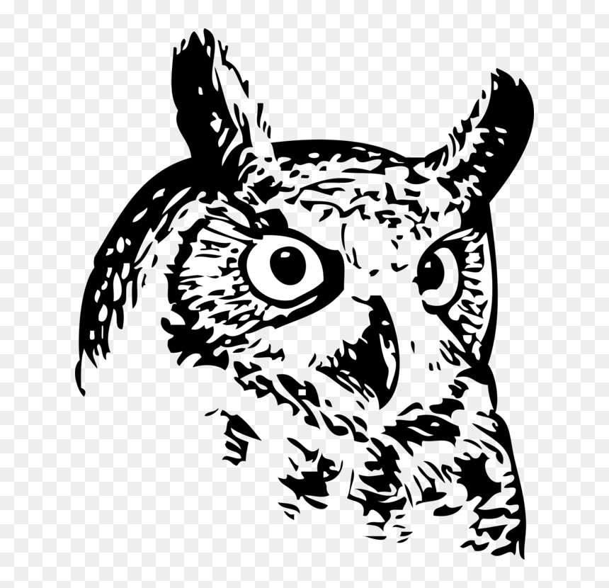 Owl,art,monochrome Photography - Great Horned Owl Black And White Drawing, HD Png Download - owl clip art png