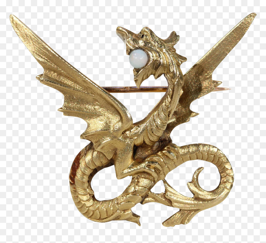 Antique French Wyvern Gold Opal Brooch Pin - Brooch, HD Png Download - wyvern png