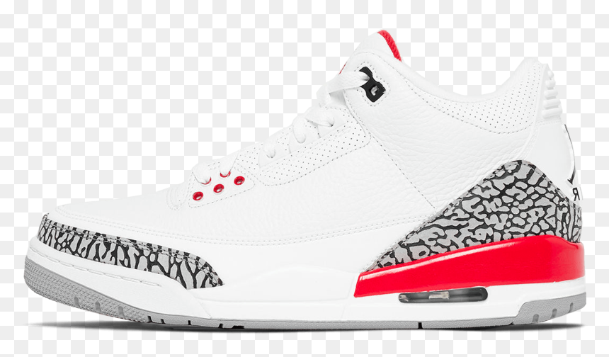 3 Retro White / Fire Red / Cement Grey - Sneakers, HD Png Download - white fire png