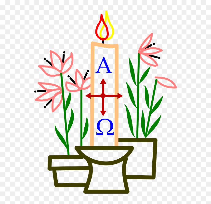 Easter Candle And Flowers Clipart - Clip Art Paschal Candle, HD Png Download - easter flowers png