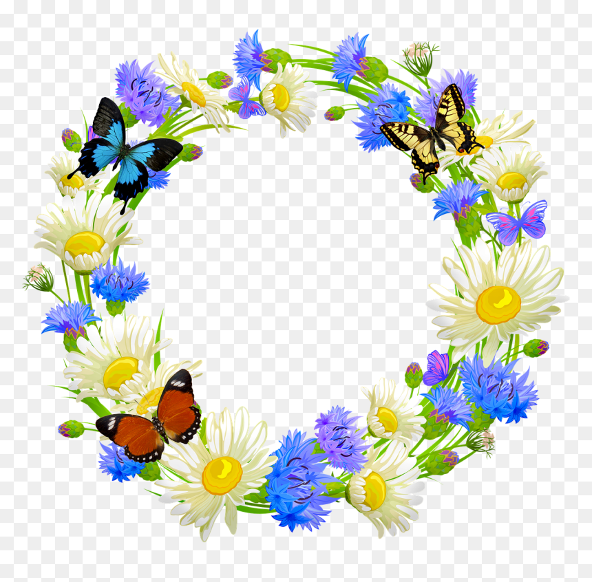 Flower Wreath Butterflies Daisy Free Photo - Daisy Png Wreath, Transparent Png - easter flowers png