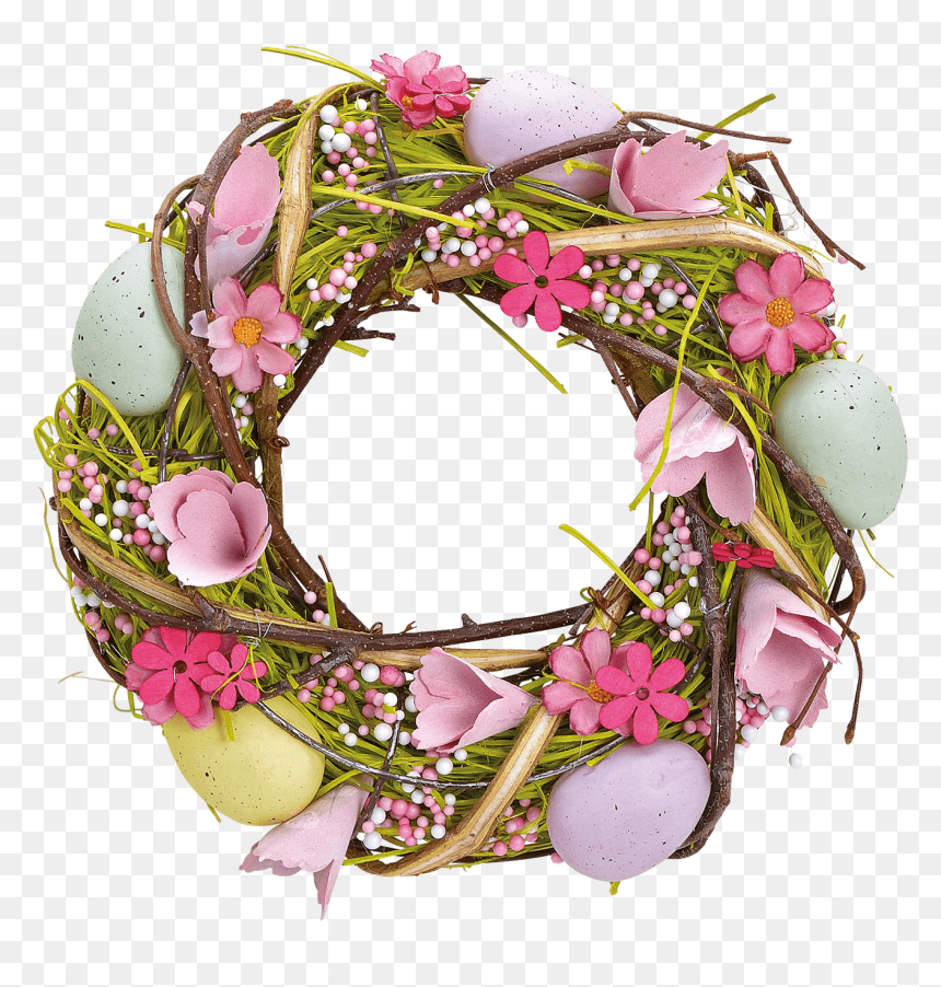 Easter Wreath With Pink Flowers And Colourful Easter - Coronita Paste, HD Png Download - easter flowers png