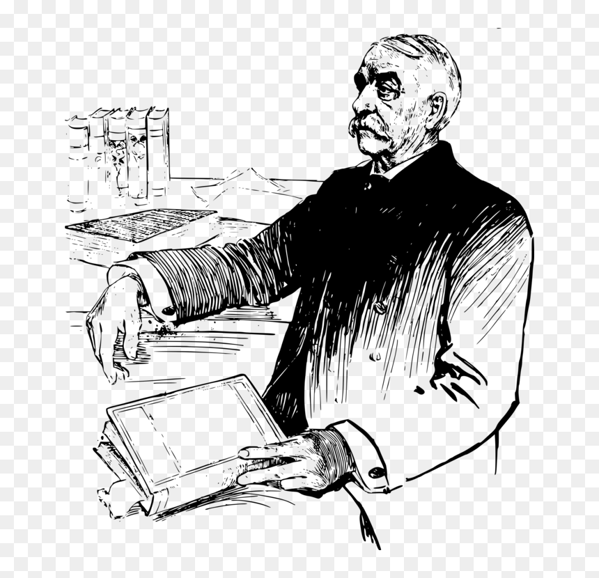 Art,monochrome - Silhouette Old Man Reading Book, HD Png Download - reading silhouette png
