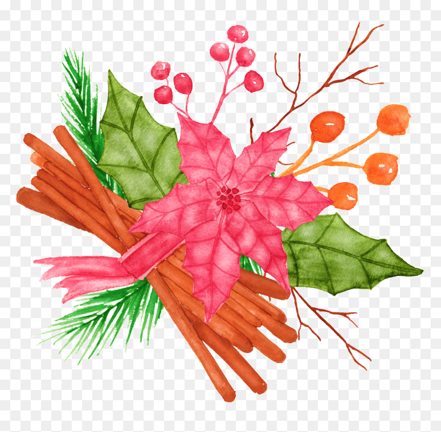 Hand Painted Red Maple Leaf And Wild Fruit Png Transparent - Illustration, Png Download - red maple png