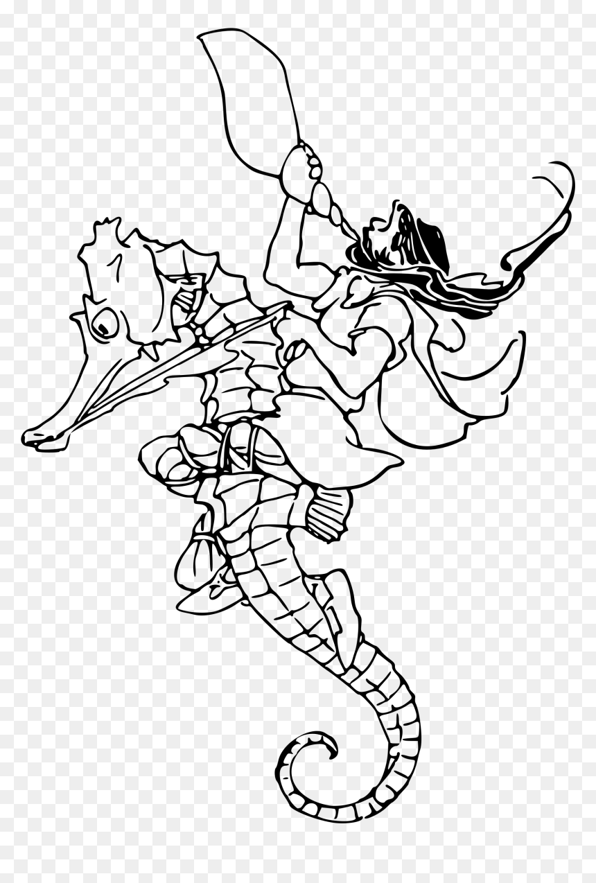 Riding A Seahorse Clip Arts - Riding A Seahorse Drawing, HD Png Download - sea horse png