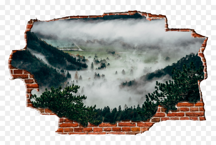 Zapwalls Decals Foggy Forest Hills Breaking Wall Nature - Fog Mountain, HD Png Download - foggy png