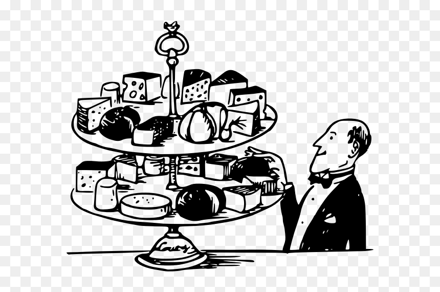 Waiter Next To Selection Of Cakes Vector Illustration - Snacks Clipart Black And White, HD Png Download - cake vector png
