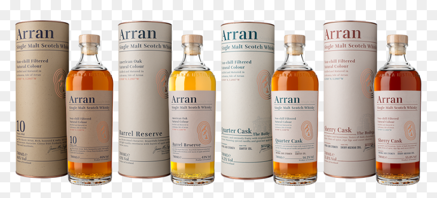 Ad Arran Set Of 4 Bottles Boxes Le1000px Trimmed Png - Arran 25 Year Old, Transparent Png - scotch glass png