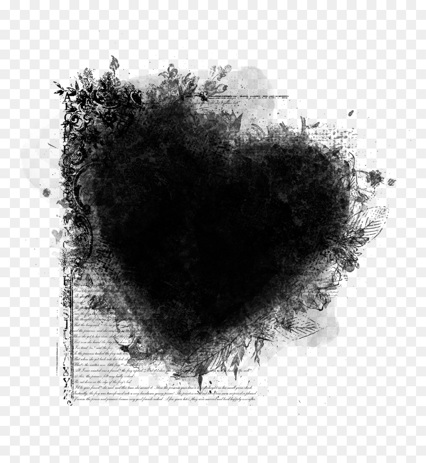Black Heart Papers, Labels, Frames Or Free Wedding - Monochrome, HD Png Download - black smudge png