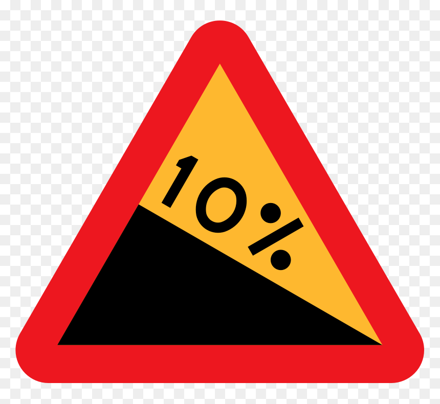10% Downward Gradient Roadsign - Men Not At Work, HD Png Download - red gradient png