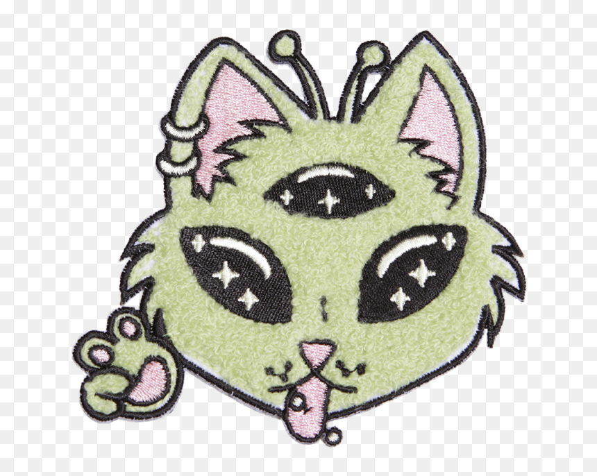 Green Alien Cat With Three Eyes Chenille Patch - Green Three Eyed Cat, HD Png Download - alien eyes png