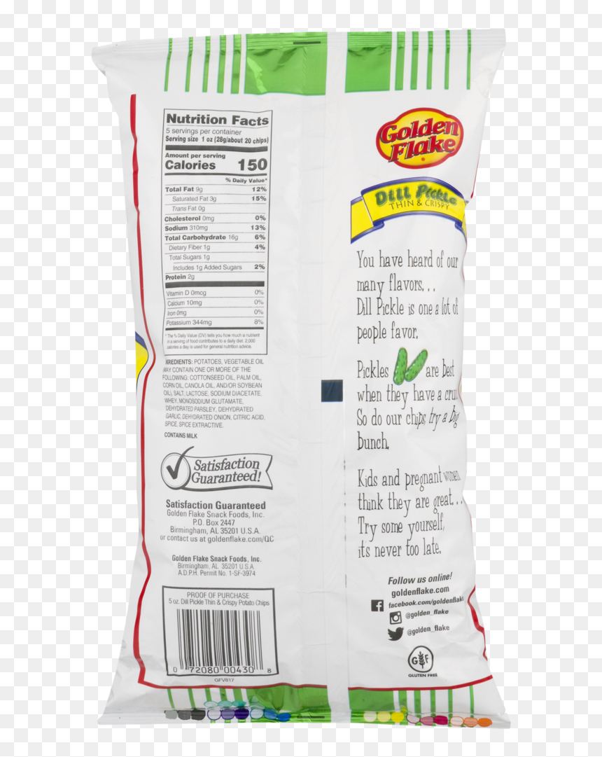 Golden Flake Thin & Crispy Potato Chips, Dill Pickle - Packaging And Labeling, HD Png Download - dill pickle png