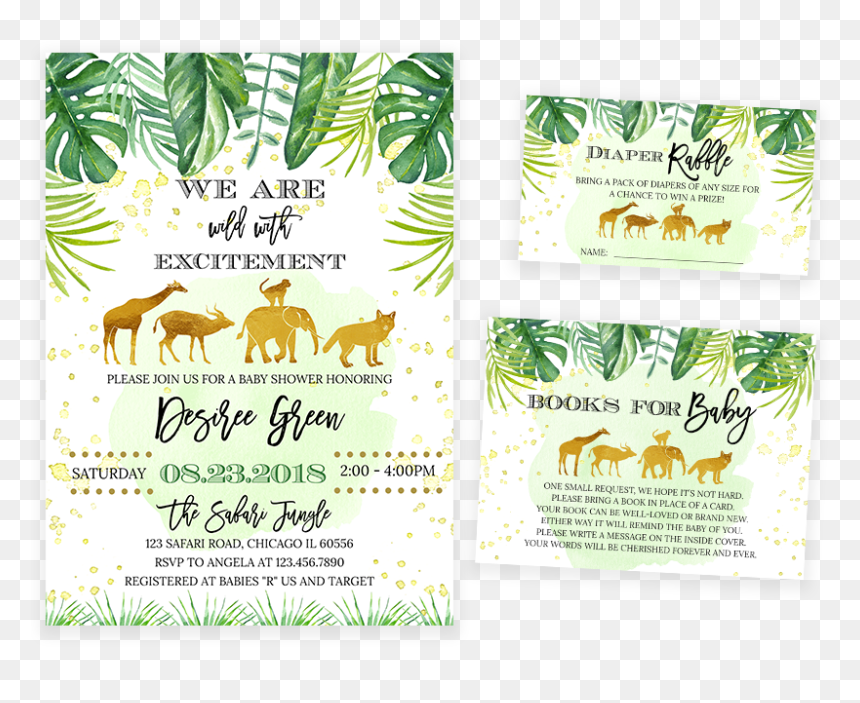 Gold Safari Animals Baby Shower Invitation Pack - Gold Safari Animals Png, Transparent Png - safari animals png